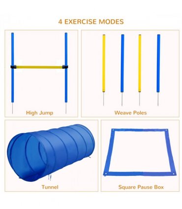 Pet Agility Training Equipment Dog Play Run Jump (Poles + Hurdle + Tunnel +