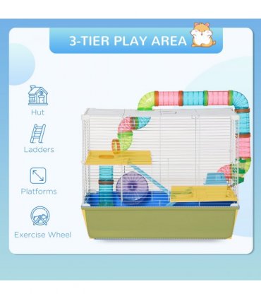 Hamster Cage Blue 59L x 36W x 47H cm Rodents House w/ Tubes Exercise