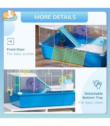 Hamster Cage Blue 59L x 36W x 47H cm Rodents House w/ Tubes Exercise