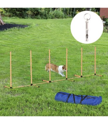 Dog Agility Weave Poles Training Obstacle Course Set Slalom Equipment w/ Whistle