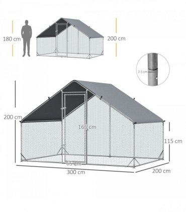 Walk In Chicken Run Galvanized Chicken Coop Hen House w/ Water-Resist Cover