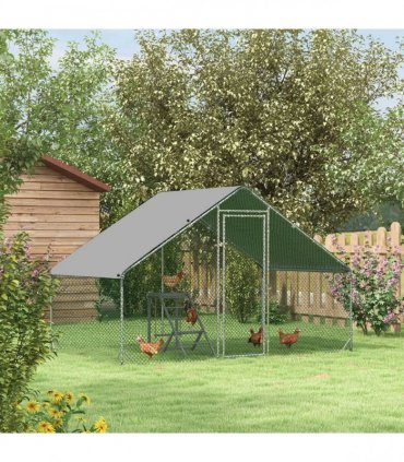 Walk In Chicken Run Galvanized Chicken Coop Hen House w/ Water-Resist Cover