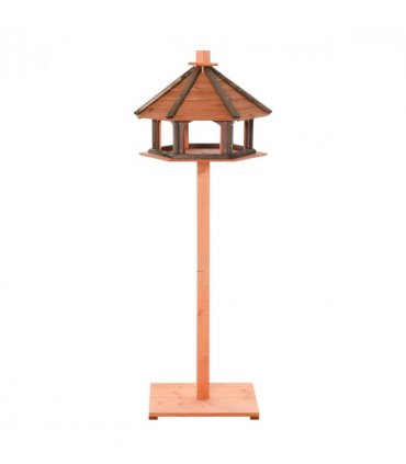 Wooden Bird Feeder Brown 130cm Fir Wood Bird Table with Roof - Rest & Eat