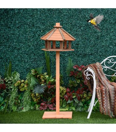 Wooden Bird Feeder Brown 130cm Fir Wood Bird Table with Roof - Rest & Eat