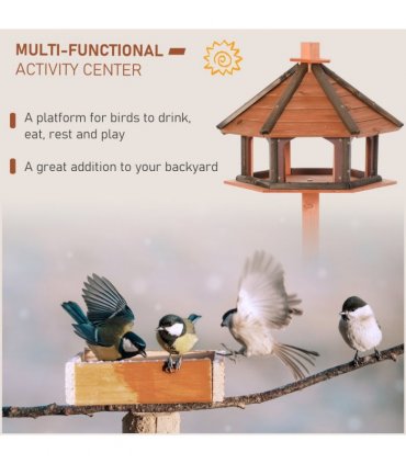 Wooden Bird Feeder Brown 130cm Fir Wood Bird Table with Roof - Rest & Eat