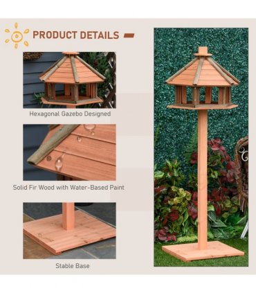 Wooden Bird Feeder Brown 130cm Fir Wood Bird Table with Roof - Rest & Eat