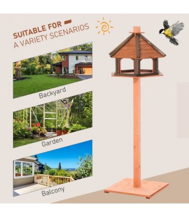 Wooden Bird Feeder Brown 130cm Fir Wood Bird Table with Roof - Rest & Eat