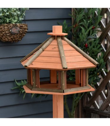 Wooden Bird Feeder Brown 130cm Fir Wood Bird Table with Roof - Rest & Eat