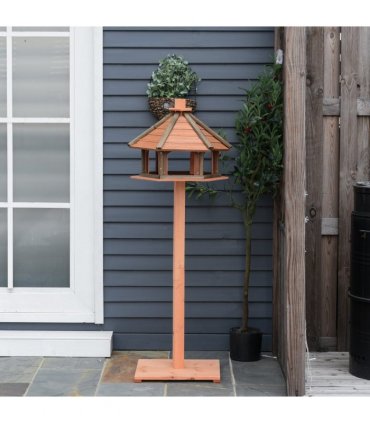 Wooden Bird Feeder Brown 130cm Fir Wood Bird Table with Roof - Rest & Eat