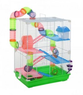 5 Tier Hamster Cage Carrier Habitat Small Animal House w/ Exercise Wheels Tunnel