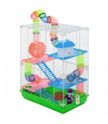 5 Tier Hamster Cage Carrier Habitat Small Animal House w/ Exercise Wheels Tunnel