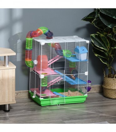 5 Tier Hamster Cage Carrier Habitat Small Animal House w/ Exercise Wheels Tunnel