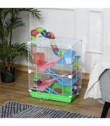 5 Tier Hamster Cage Carrier Habitat Small Animal House w/ Exercise Wheels Tunnel