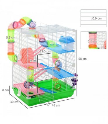 5 Tier Hamster Cage Carrier Habitat Small Animal House w/ Exercise Wheels Tunnel