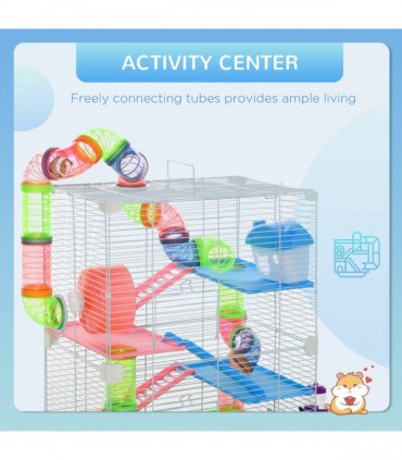 5 Tier Hamster Cage Carrier Habitat Small Animal House w/ Exercise Wheels Tunnel