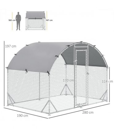 Chicken Run One Room Galvanised Chicken Coop Hen House w/ Cover 2.8 x 1.9 x 2m