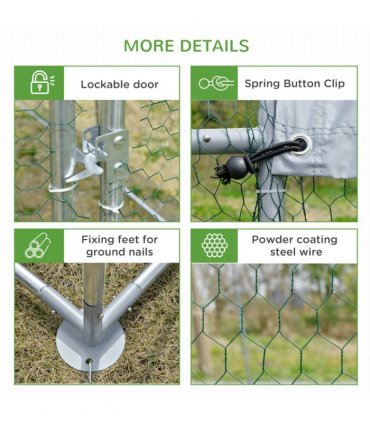 Chicken Run One Room Galvanised Chicken Coop Hen House w/ Cover 2.8 x 1.9 x 2m