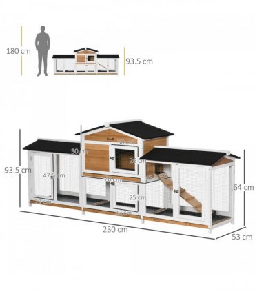 Two-Tier Wooden Rabbit Hutch Guinea Pig Hutch w/ Two Runs, Slide-Out Tray, Ramp