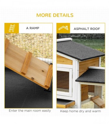 Two-Tier Wooden Rabbit Hutch Guinea Pig Hutch w/ Two Runs, Slide-Out Tray, Ramp