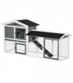 Two-Tier Wooden Rabbit Hutch Small Animal House w/ Run Box, Slide-Out Tray, Ramp