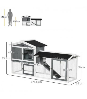 Two-Tier Wooden Rabbit Hutch Small Animal House w/ Run Box, Slide-Out Tray, Ramp