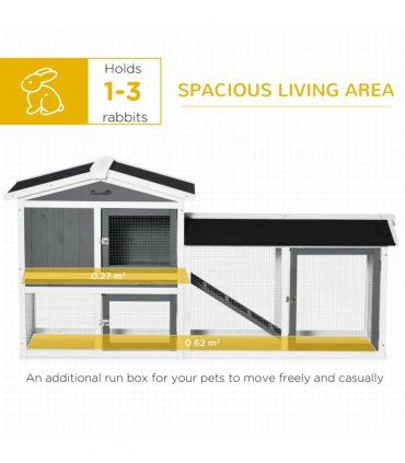 Two-Tier Wooden Rabbit Hutch Small Animal House w/ Run Box, Slide-Out Tray, Ramp
