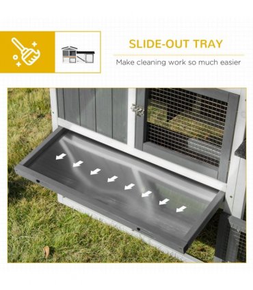 Two-Tier Wooden Rabbit Hutch Small Animal House w/ Run Box, Slide-Out Tray, Ramp