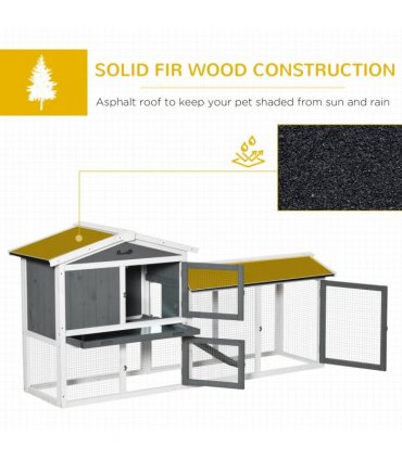 Two-Tier Wooden Rabbit Hutch Small Animal House w/ Run Box, Slide-Out Tray, Ramp