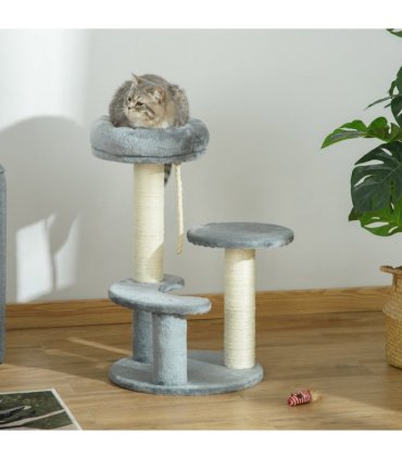 Cat Tree Scratcher Kitty Activity Play Center Post 2 Perch w/ Hanging Sisal Rope