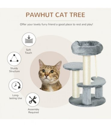 Cat Tree Scratcher Kitty Activity Play Center Post 2 Perch w/ Hanging Sisal Rope