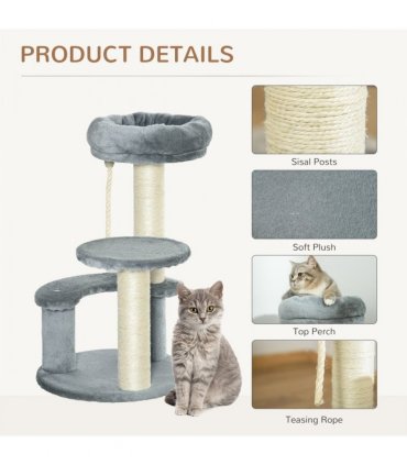Cat Tree Scratcher Kitty Activity Play Center Post 2 Perch w/ Hanging Sisal Rope