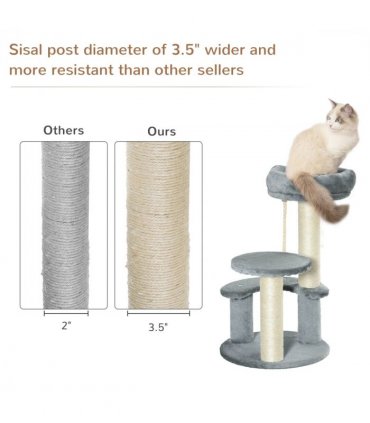 Cat Tree Scratcher Kitty Activity Play Center Post 2 Perch w/ Hanging Sisal Rope