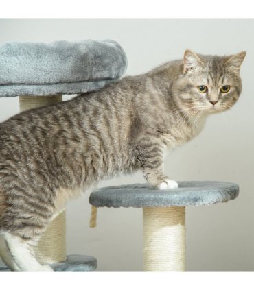 Cat Tree Scratcher Kitty Activity Play Center Post 2 Perch w/ Hanging Sisal Rope
