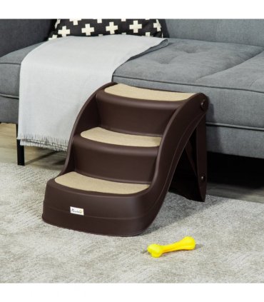 Portable Dog Steps Non-slip Pet Stairs 3-Step Design for High Beds Sofas, Brown