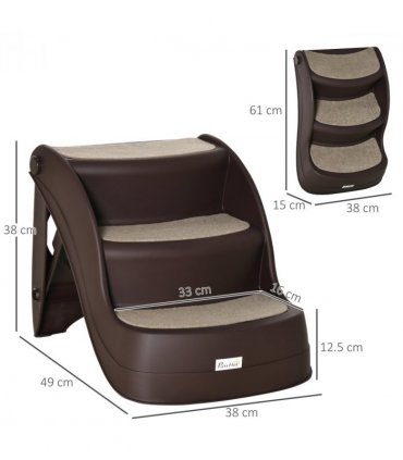 Portable Dog Steps Non-slip Pet Stairs 3-Step Design for High Beds Sofas, Brown