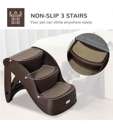 Portable Dog Steps Non-slip Pet Stairs 3-Step Design for High Beds Sofas, Brown