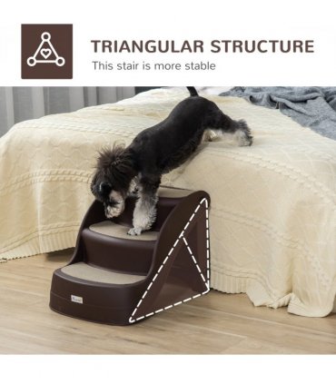Portable Dog Steps Non-slip Pet Stairs 3-Step Design for High Beds Sofas, Brown
