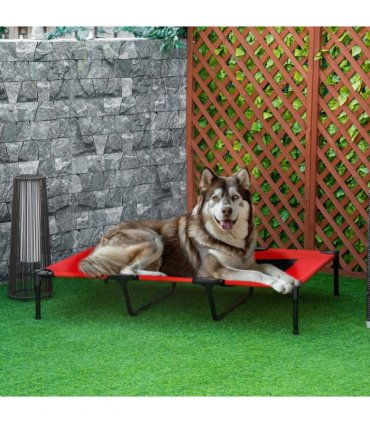 Cooling Elevated Dog Bed Portable Raised Pet Cot for Indoor & Outdoor, Red