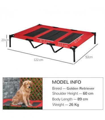 Cooling Elevated Dog Bed Portable Raised Pet Cot for Indoor & Outdoor, Red