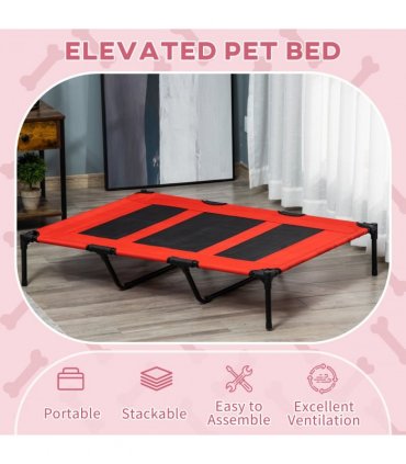 Cooling Elevated Dog Bed Portable Raised Pet Cot for Indoor & Outdoor, Red