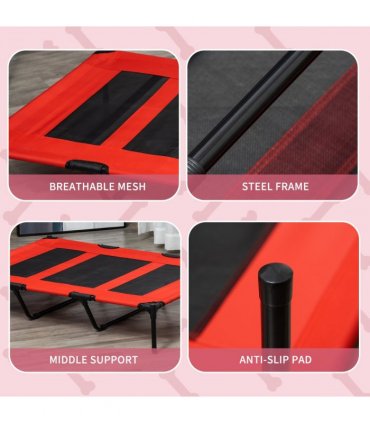 Cooling Elevated Dog Bed Portable Raised Pet Cot for Indoor & Outdoor, Red