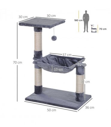Cat Tree Scratching Posts  Natural Sisal Hammock Bed Kitty Activity Center 70Hcm