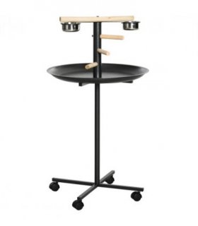 Bird Play Stand Portable Feeder Station w/ Wooden Perches, Stainless Steel Bowls