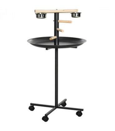 Bird Play Stand Portable Feeder Station w/ Wooden Perches, Stainless Steel Bowls