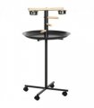 Bird Play Stand Portable Feeder Station w/ Wooden Perches, Stainless Steel Bowls