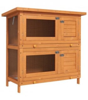 Rabbit Hutch 2-tier Wooden Bunnies House Outdoor Shelter Natural Wood Finish