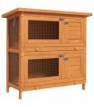 Rabbit Hutch 2-tier Wooden Bunnies House Outdoor Shelter Natural Wood Finish