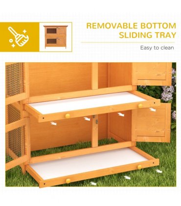 Rabbit Hutch 2-tier Wooden Bunnies House Outdoor Shelter Natural Wood Finish