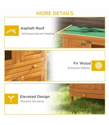 Rabbit Hutch 2-tier Wooden Bunnies House Outdoor Shelter Natural Wood Finish