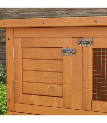 Rabbit Hutch 2-tier Wooden Bunnies House Outdoor Shelter Natural Wood Finish